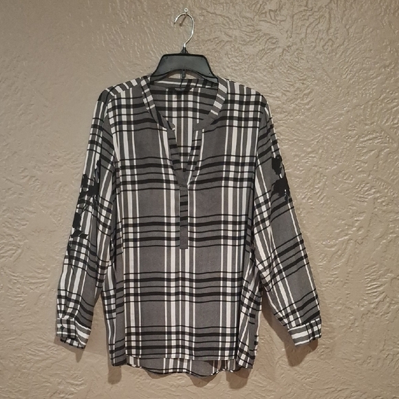 Simply Vera Vera Wang Checkered Top in Black and White Size XL - Picture 1 of 5